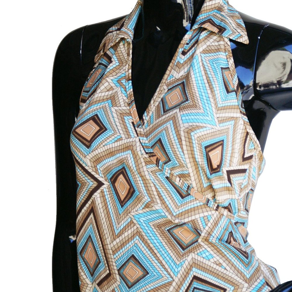 Multicolored Graphic Print Halter Top Size Small - image 1